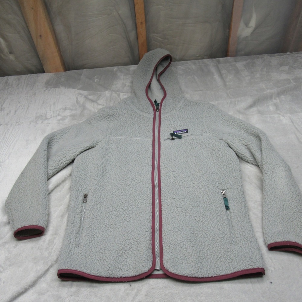 Patagonia Jacket Womens Medium Gray Retro‎ Pile Hoodie Full Zip Fleece Winter